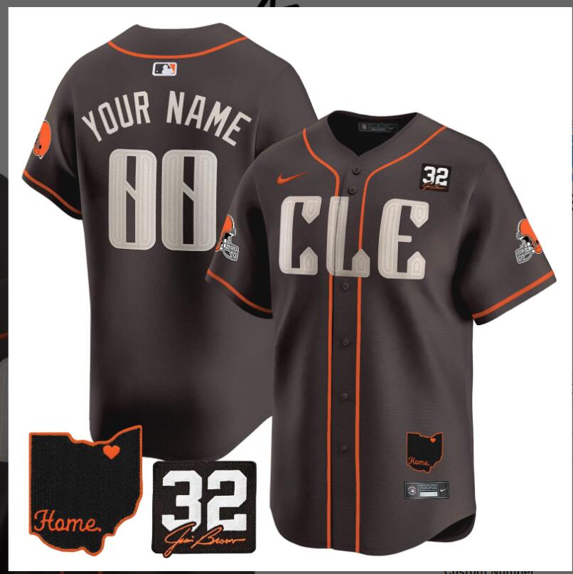Men 2024 Nike NFL Cleveland Browns #32 Jim Brown Memorial  Home Patch Limited Custom Jersey->customized nfl jersey->Custom Jersey